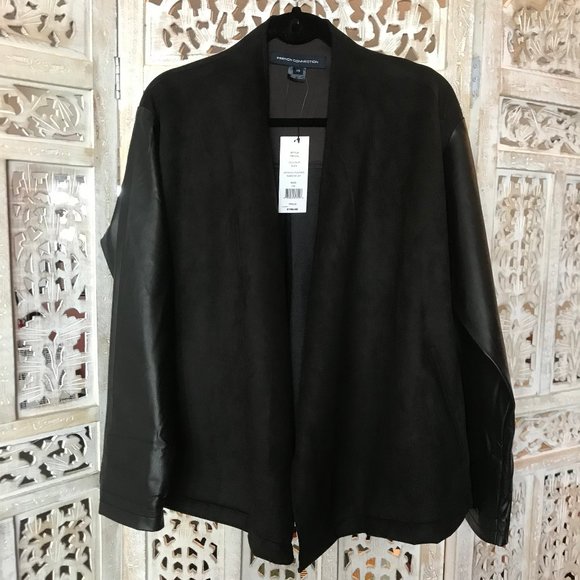 NWT French Connection Black Mixed Media Jacket XS - Picture 2 of 11